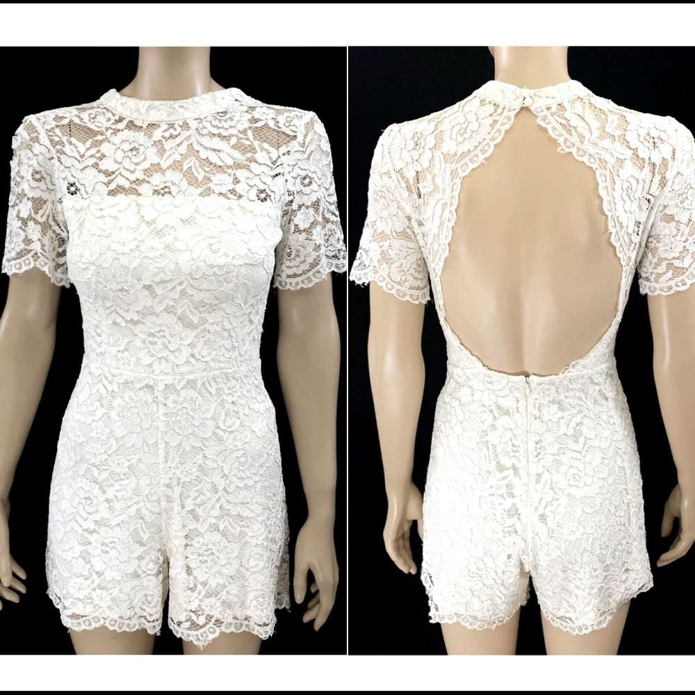 ALEXIS • White Lace Crochet Romper • XS/0